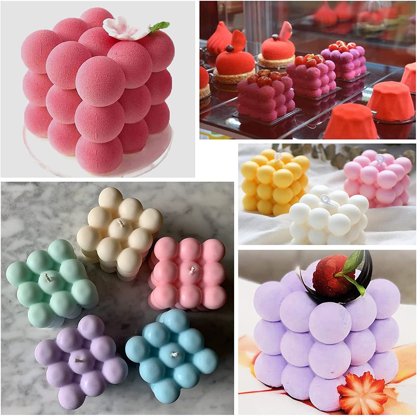 3D Bubble Candle Molds - 6 Cavity Bubble Cube Silicone Mold for Candles Soap Making, Bubble Cake Mold for Baking Dessert Mousse Cake Jelly Ice Cream image 4