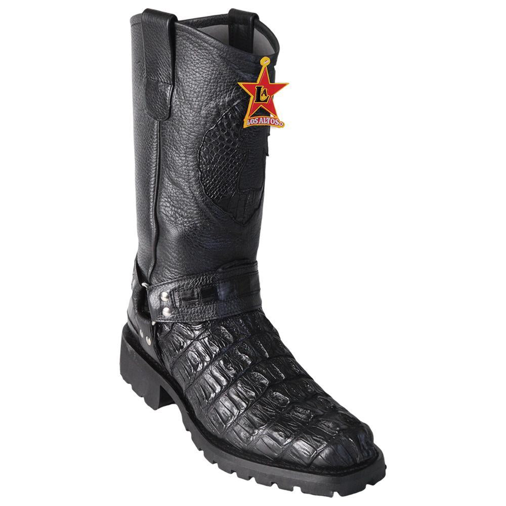Los Altos Boots Mens #55T0105 Biker Boot | Genuine Caiman Tail Leather Boots | Color Black image 0