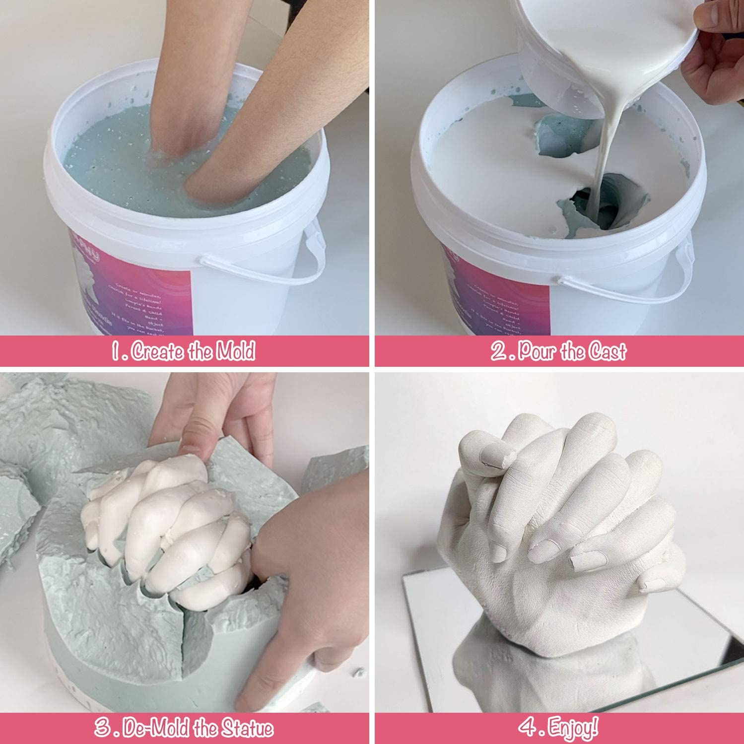 Hands Casting Kit, DIY Hand molding Kit. Hand Holding Craft for Couples, Adult &amp; Child, Family, Friends. Anniversary, Wedding &amp; Couples Gifts (White) image 4