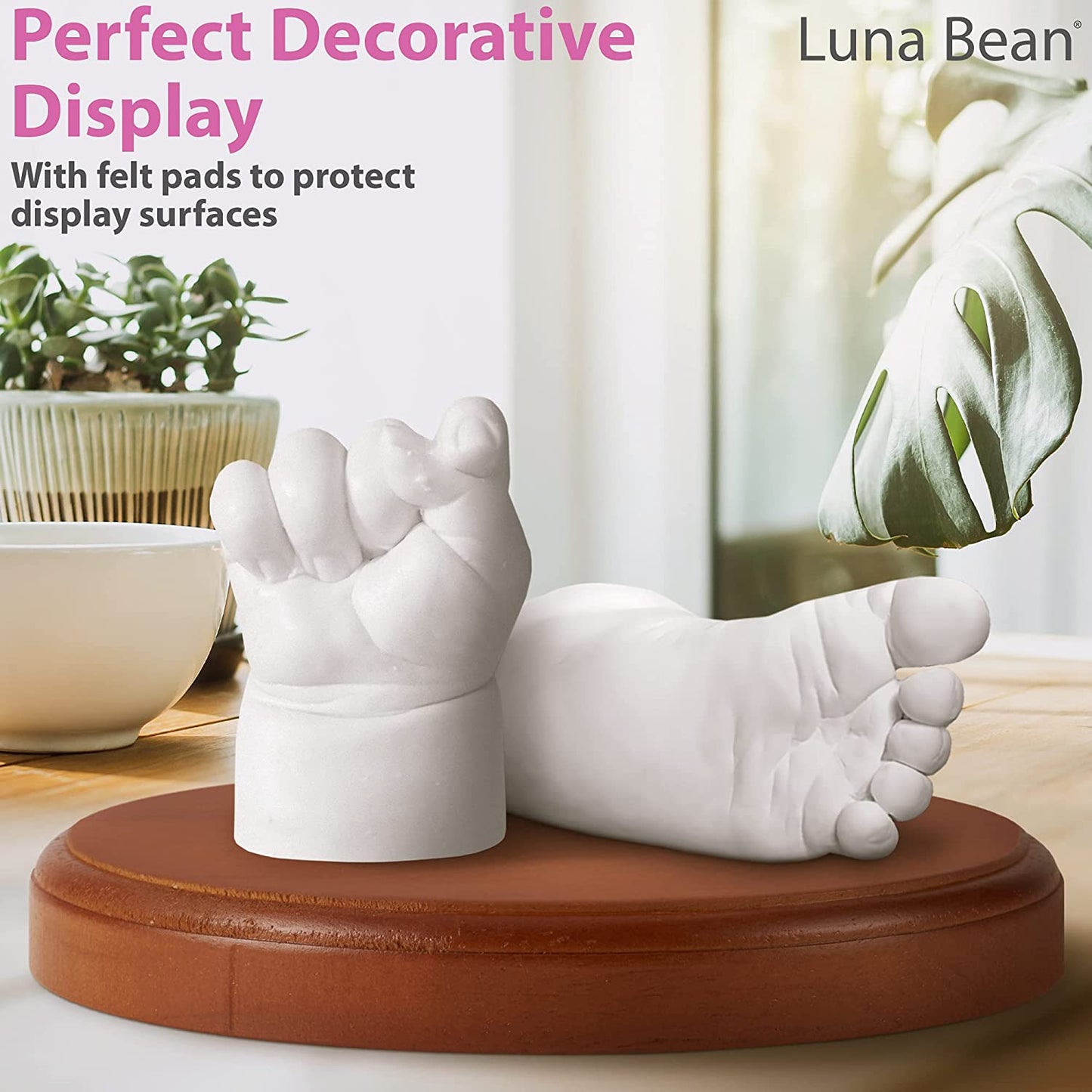 Luna Bean Round Wood Base - Hand Casting Sculpture Base for Luna Bean Hand Casting Kit - 6" Round Solid Wood Keepsake Display with a Semi-Gloss Finish image 4
