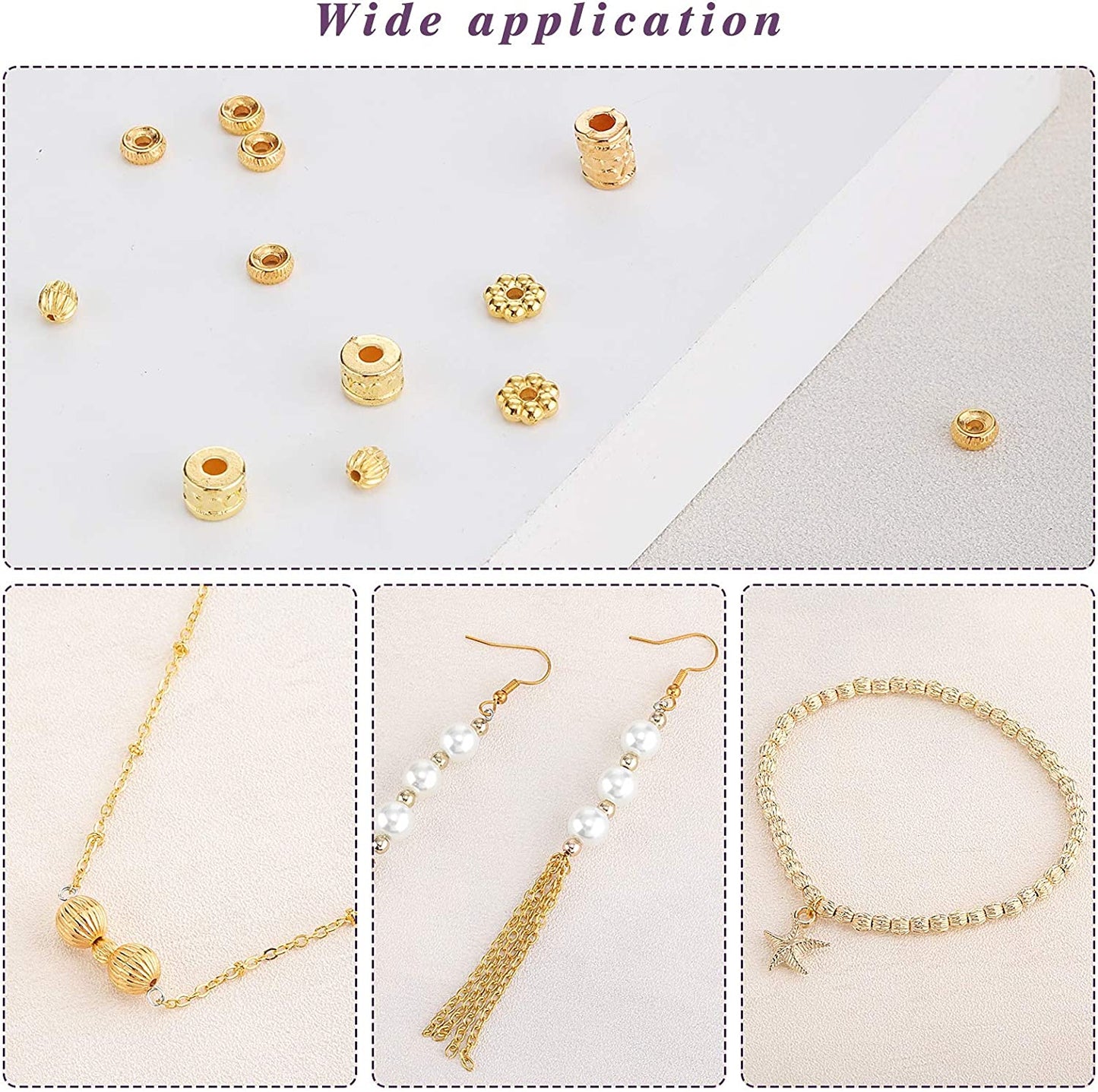 1700 Pieces 8 Styles Spacer Beads Assorted Beads Set Tibetan Flat Round Corrugated Pumpkin Bicone Disc Polygon Faceted Flower Rondelle Loose Beads for Bracelet Necklace Earring Jewelry Making image 2