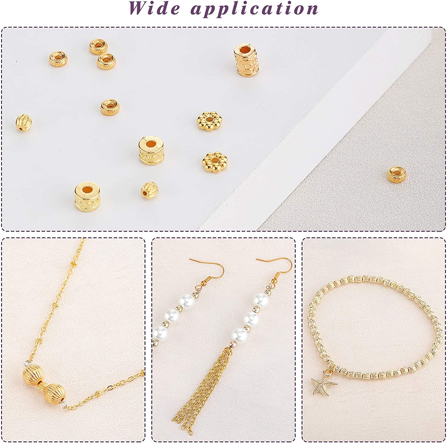 1700 Pieces 8 Styles Spacer Beads Assorted Beads Set Tibetan Flat Round Corrugated Pumpkin Bicone Disc Polygon Faceted Flower Rondelle Loose Beads for Bracelet Necklace Earring Jewelry Making image 2