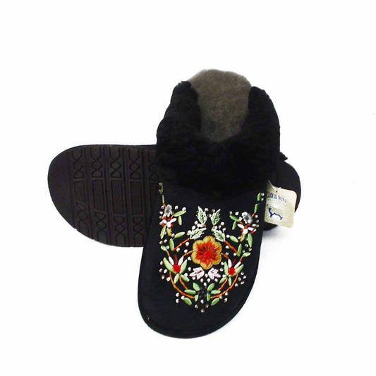 Cloud Nine Sheepskin Women Slippers Flowers Design Black Size Ladies XL image 0