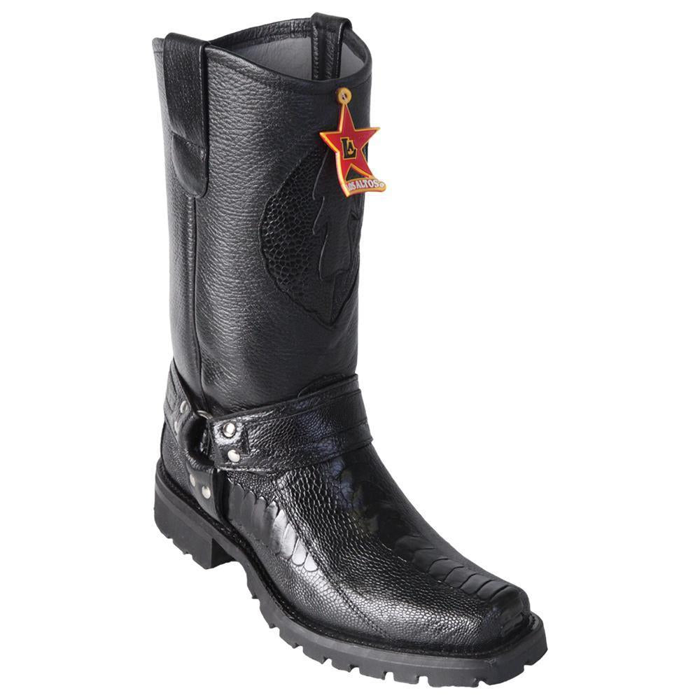 Los Altos Boots Mens #55T0505 Biker Boot | Genuine Ostrich Leg Leather Boots | Color Black image 0