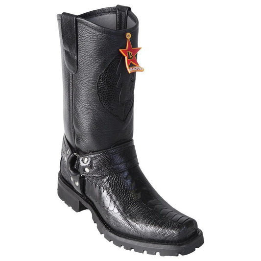 Los Altos Boots Mens #55T0505 Biker Boot | Genuine Ostrich Leg Leather Boots | Color Black image 0