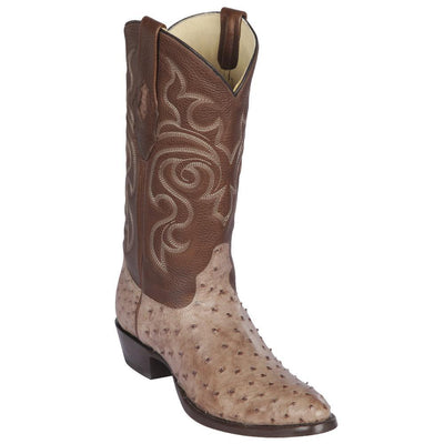LOS ALTOS BOOTS MENS #650372 ROUND TOE | GENUINE FULL QUILL OSTRICH BOOTS HANDMADE | COLOR MOKA image 0