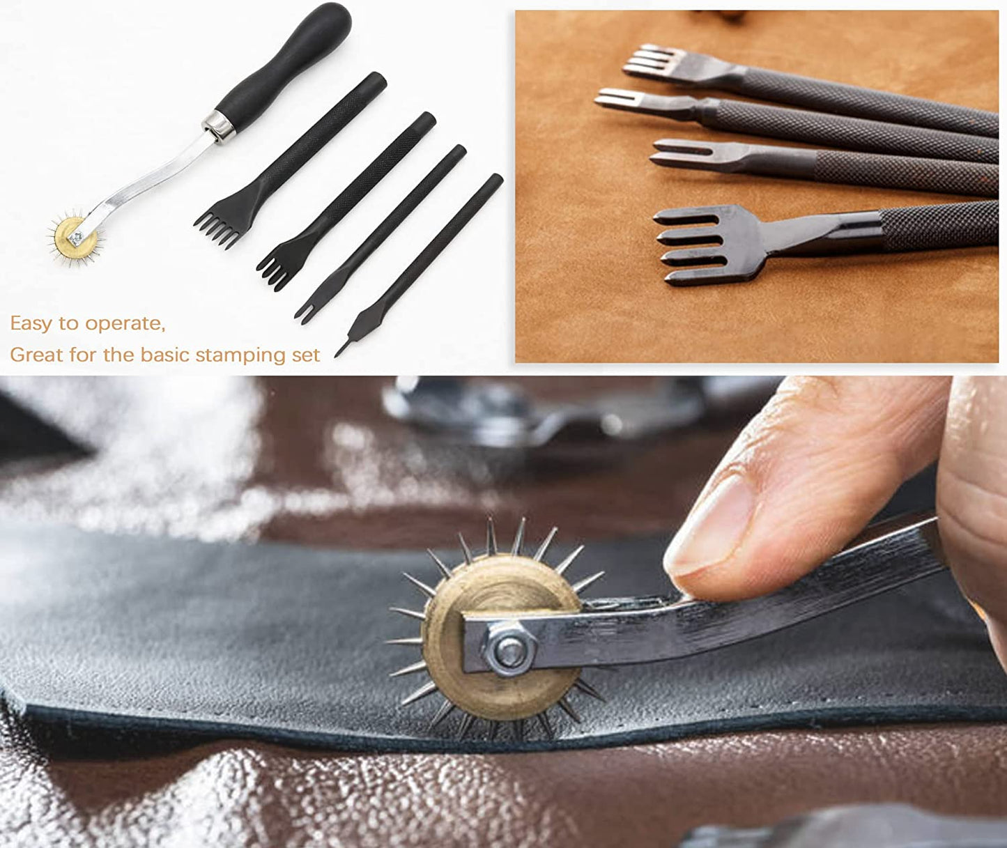 18Pcs Leather Stitching Working Tools kit Leather Craft Tools Perfect for Stitching Punching Cutting Sewing Leather Craft Making DIY Leathercraft Project Tools by Rain King image 2
