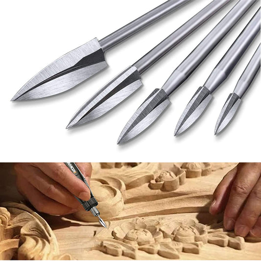 Wood Carving Tools, 5 PCS Engraving Drill Accessories Bit Wood Crafts Grinding Woodworking Tool with 1/8” Shank Universal Fitment for Rotary Tools image 0