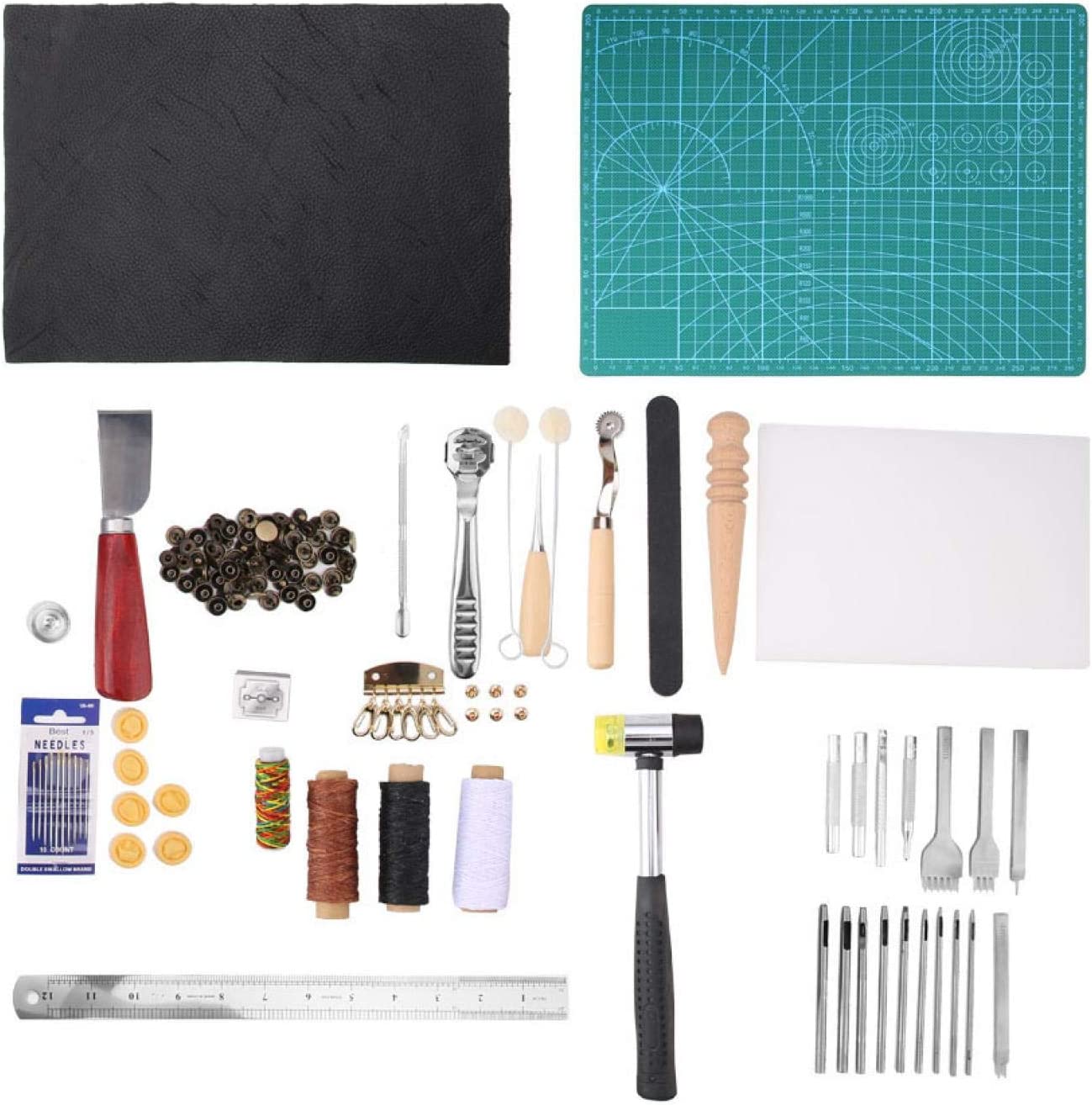 URRNDD Leather Tool Set, Sewing Leather Tool Kit, Leather Tool Gift, Multifunction for Canvas Cloth Leather Works Supplies Beginner Tool Set Leather image 0