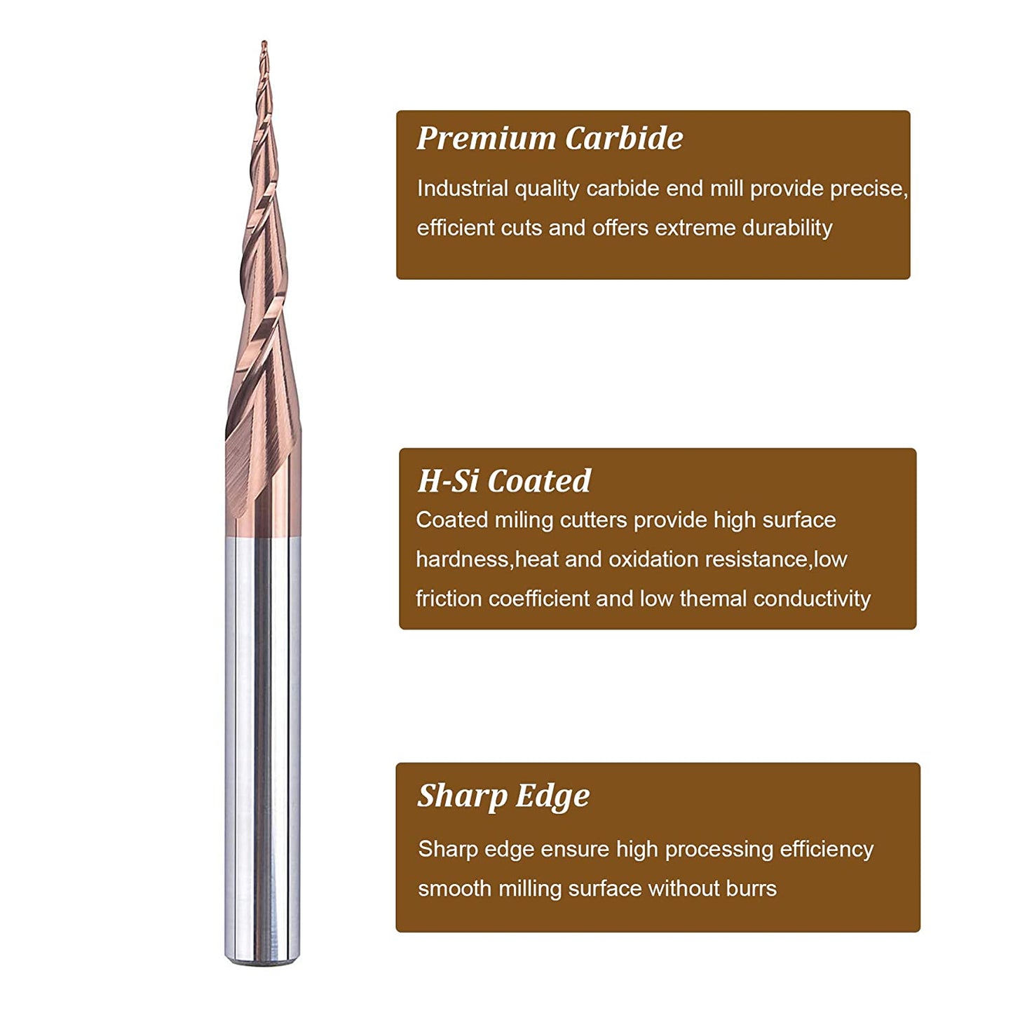 SpeTool 4Pcs Tapered Ball Nose End Mill 1/4" -3" with 0.5mm Tip Diameter (0.25mm Radius) CNC Router Bit 2D and 3D Engrave Carving Woodworking Tool image 3