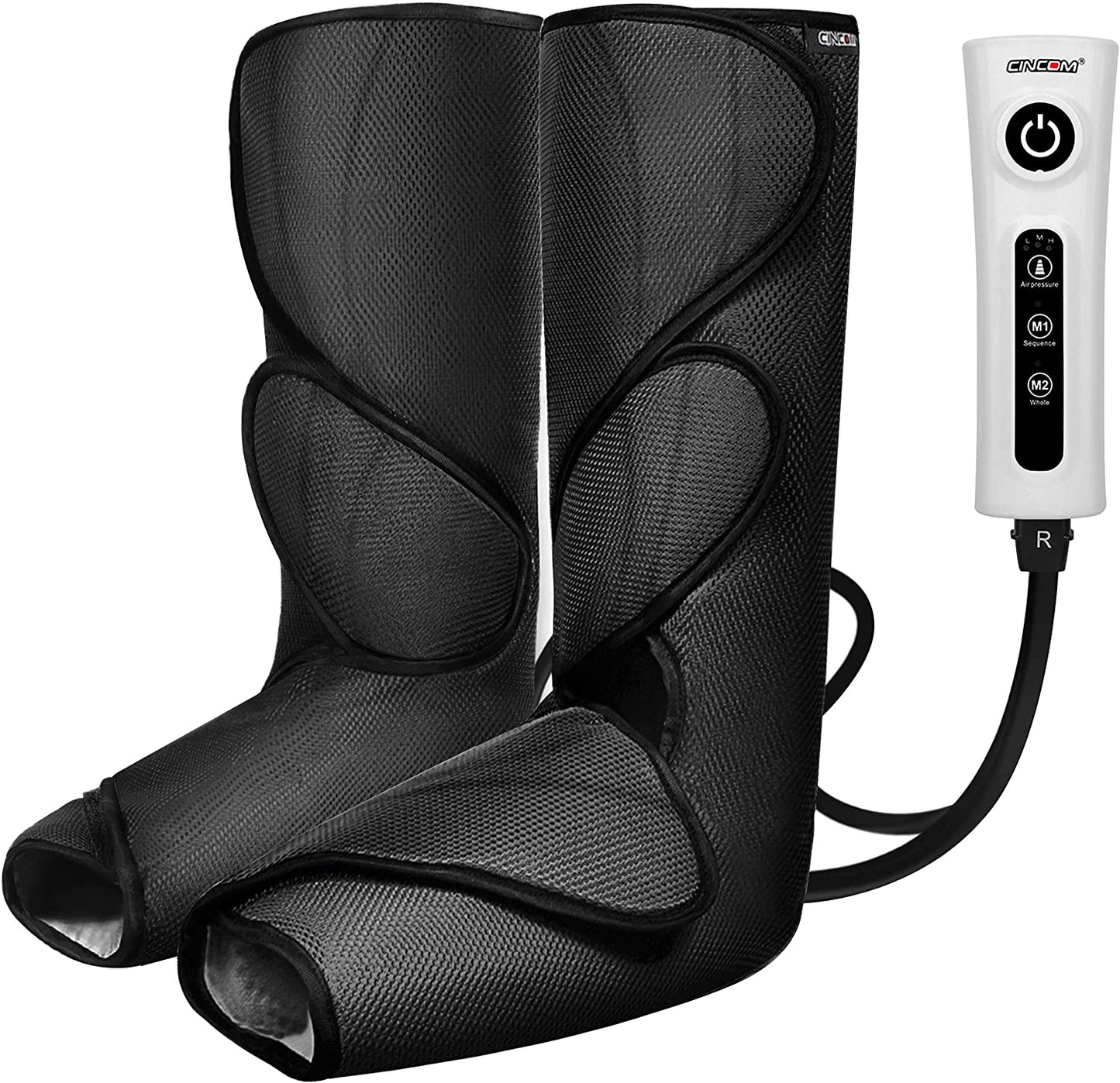 CINCOM Leg Massager for Foot Calf Air Compression Leg Wraps with Portable Handheld Controller - 2 Modes &amp; 3 Intensities (Black) image 0