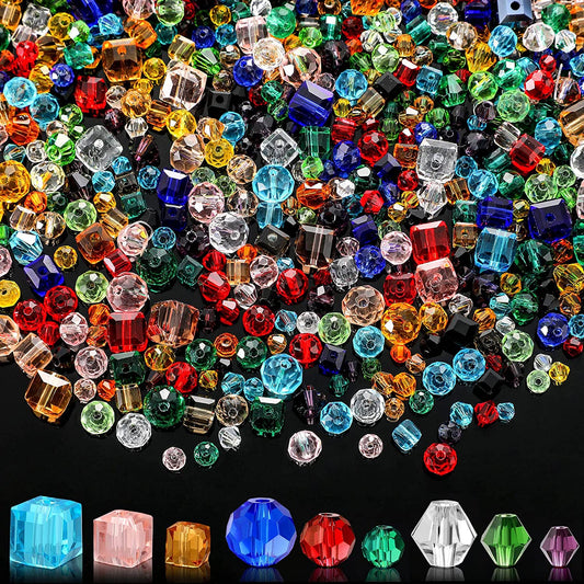 1000 Pieces Crystal Beads for Jewelry Making Faceted Bicone Cube Crystal Glass Beads Bracelet Making Kit Loose Beads Briollete Rondelle Spacer Beads for DIY Bracelets Necklace Pendants Making Supplies image 0