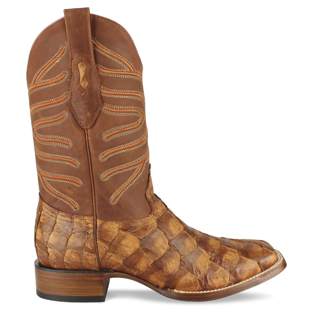 Los Altos Boots Mens #8221070 Wide Square Toe | Genuine Pirarucu Fish Boots | Color Cognac Matte image 1