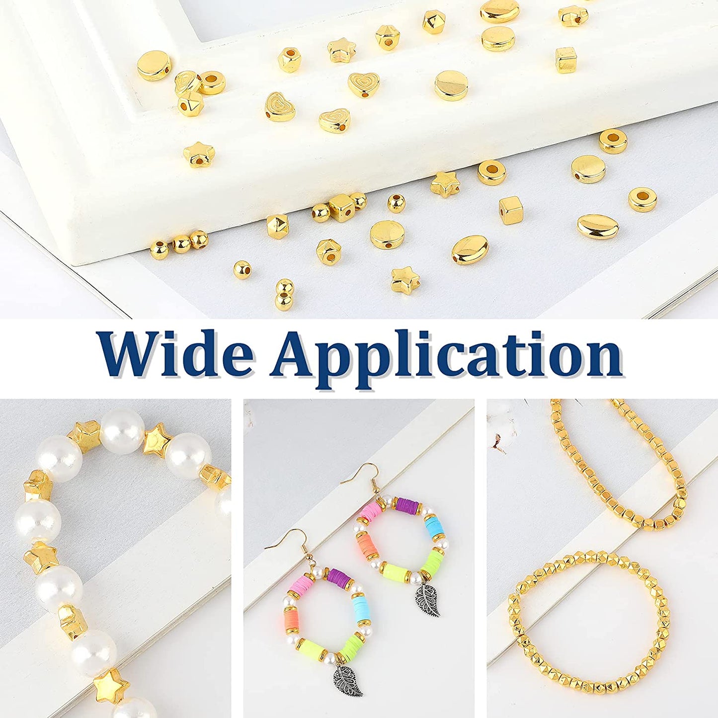 1500Pcs 10 Styles Gold Spacer Beads Assorted Jewelry Making Loose Beads for DIY Bracelet Necklace Earring Craft Making image 3