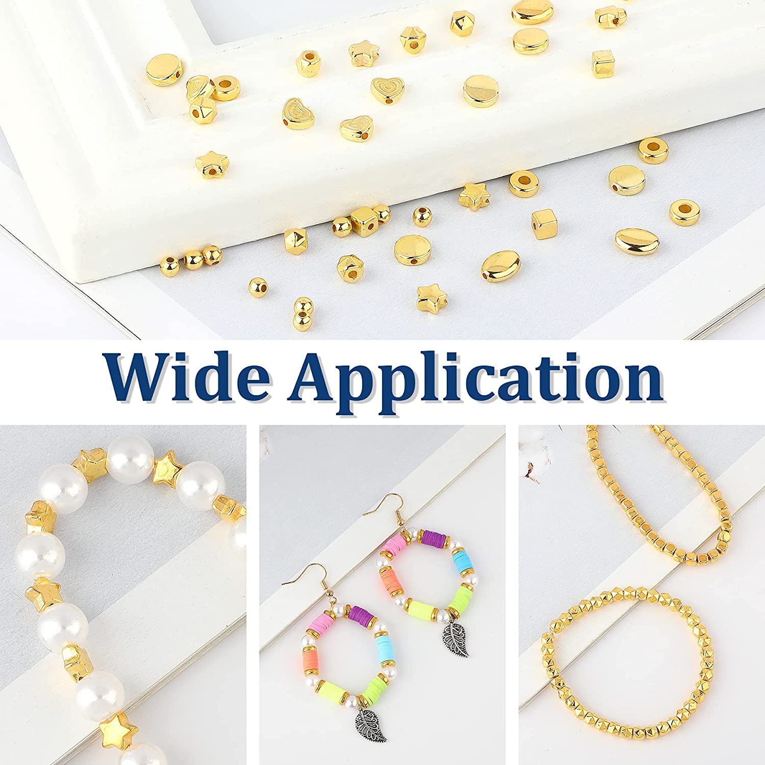 1500Pcs 10 Styles Gold Spacer Beads Assorted Jewelry Making Loose Beads for DIY Bracelet Necklace Earring Craft Making image 3