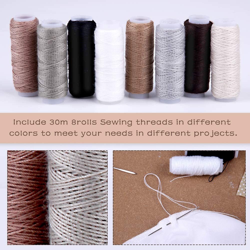 30 Pieces Leather Sewing Kit, Leather Sewing Upholstery Repair Kit with 8 Colors Sewing Thread, Leather Sewing Needles, Awl, Scissors, Thimble, and Tape Measure for Leather Sewing Repair Bookbinding image 2