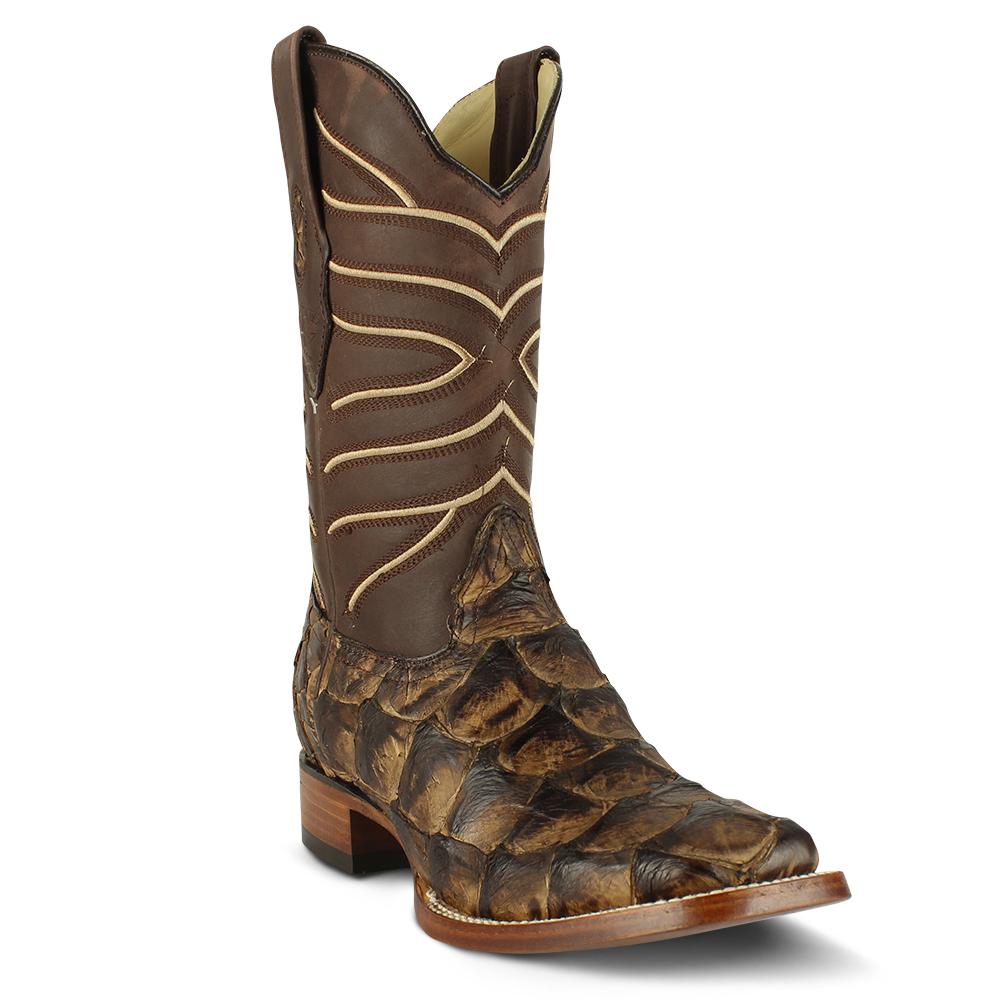 Los Altos Boots Mens #8221046 Wide Square Toe | Genuine Pirarucu Fish Boots | Color Cacao Matte image 0
