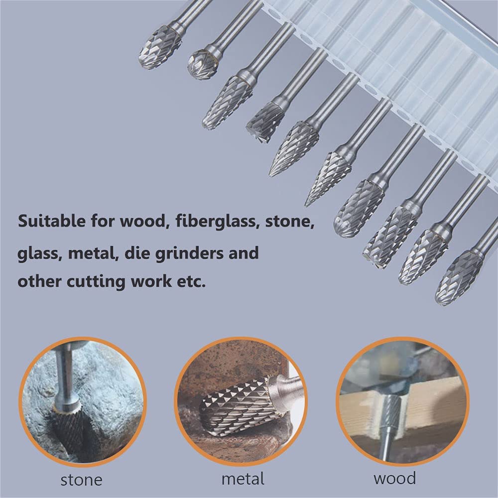 Tungsten Carbide Rotary Burr Set with 1/8" Shank, Double Cut Carving Bits for Rotary Tool Accessories for DIY Woodworking, Polishing, Drilling image 1