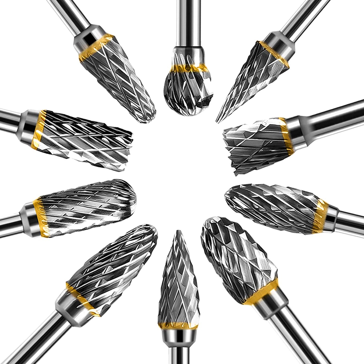 TianTac Tungsten Carbide Rotary Burr Set 10pcs, Carving Burr Bits, with 3mm Shank 6mm Bit for Wood &amp; Stone Carving, Steel Metal Working image 2