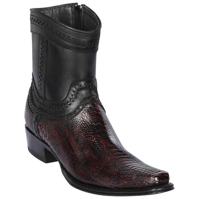 LOS ALTOS BOOTS MENS #76B0518 LOW SHAFT EUROPEAN SQUARE TOE | GENUINE OSTRICH LEG LEATHER BOOTS | COLOR BLACK CHERRY image 0
