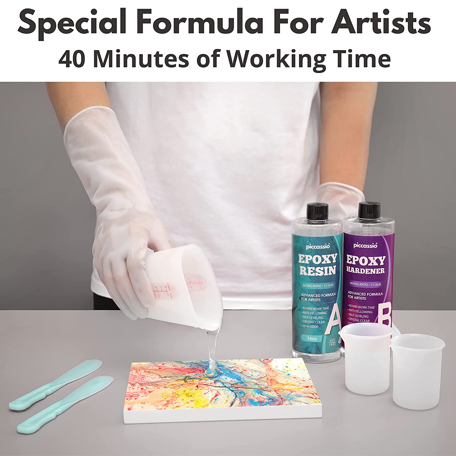32oz Epoxy Resin Kit Piccassio - Crystal Clear Fast Cure High Gloss Casting Resin for Artists- Unparalleled Anti-Yellowing Resina Epoxica Transparente for Jewelry, DIY, etc with Reusable Silicone Cups image 6