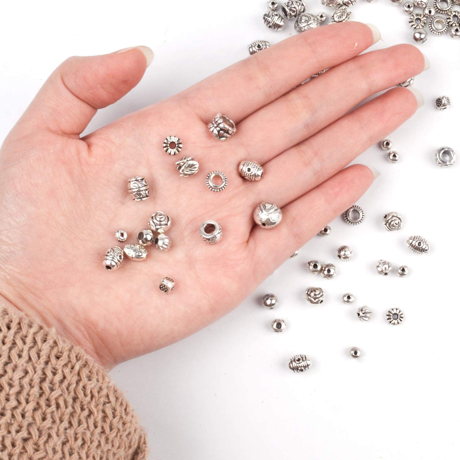 BronaGrand 100g (About 130-180pcs) Antique Silver Round Small Beads Jewelry Bead Charm Spacers for Jewelry Making Bracelets Necklace image 1