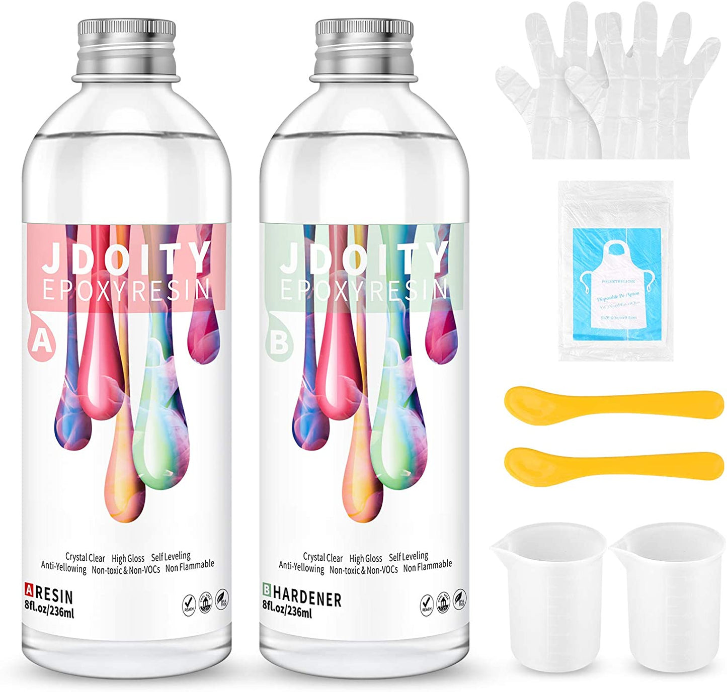 16oz Epoxy Resin Kit- Crystal Clear Resin Kits - Casting Resin for Art, River Table Tops, Jewelry, DIY Craft - Easy Mix by 1:1 Ratio with Silicone Measuring Cups - Good Resin for Beginners image 0
