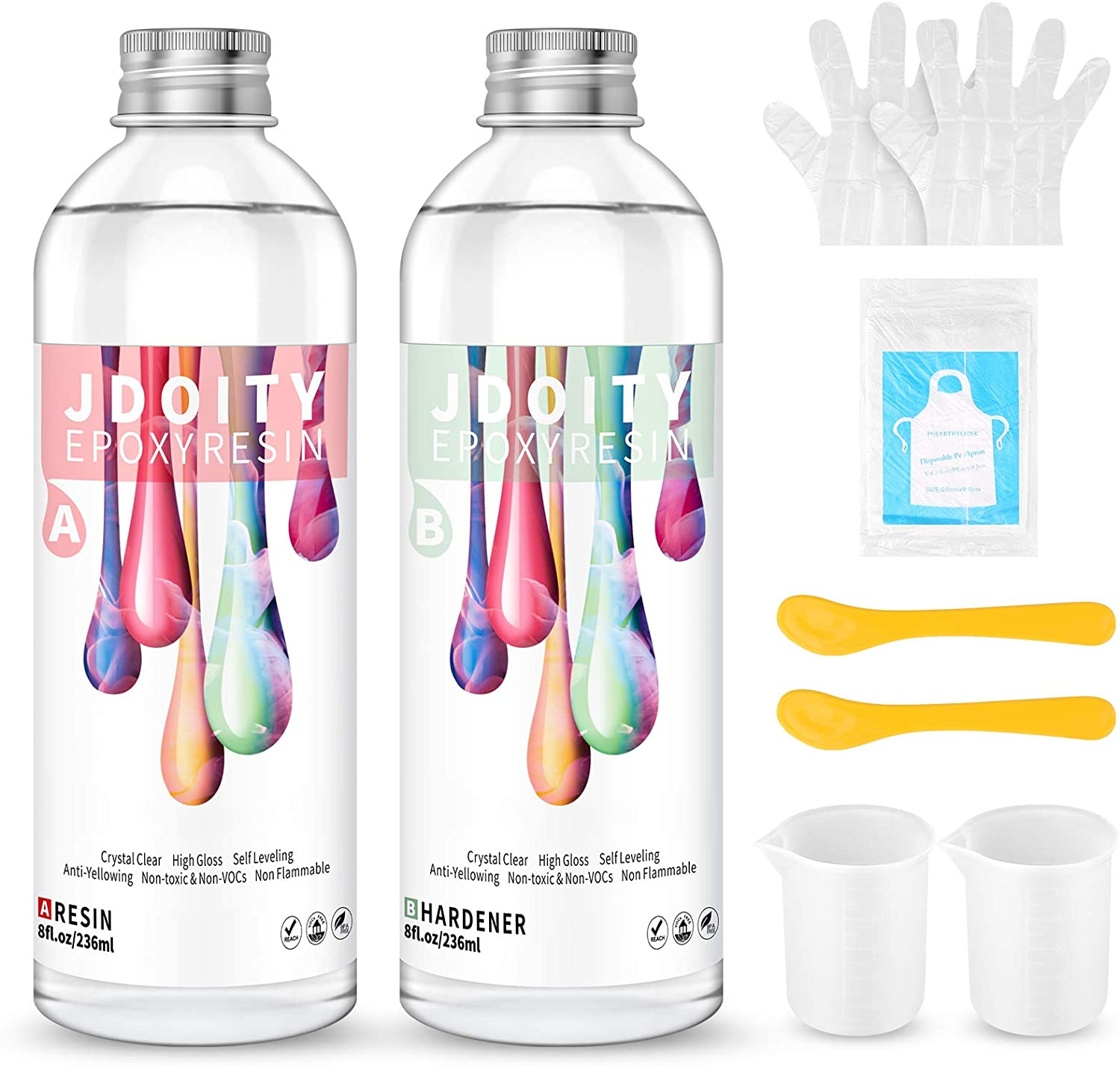 16oz Epoxy Resin Kit- Crystal Clear Resin Kits - Casting Resin for Art, River Table Tops, Jewelry, DIY Craft - Easy Mix by 1:1 Ratio with Silicone Measuring Cups - Good Resin for Beginners image 0