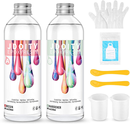 16oz Epoxy Resin Kit- Crystal Clear Resin Kits - Casting Resin for Art, River Table Tops, Jewelry, DIY Craft - Easy Mix by 1:1 Ratio with Silicone Measuring Cups - Good Resin for Beginners image 0
