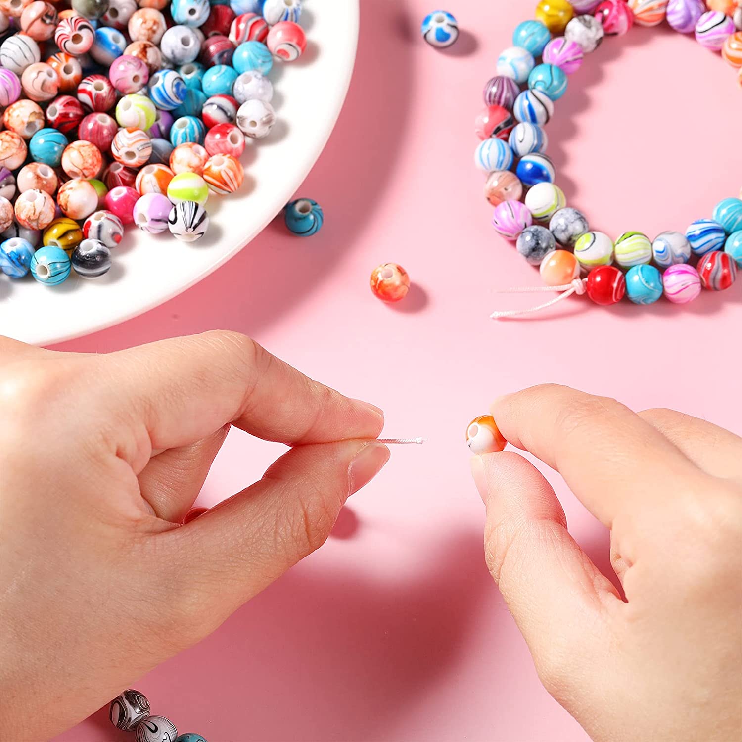 500 Pieces Acrylic Beads 8 mm Multicolor Acrylic Round Loose Beads for Bracelets and Necklaces Jewelry Making Supplies, Random Color (Ink Pattern) image 4