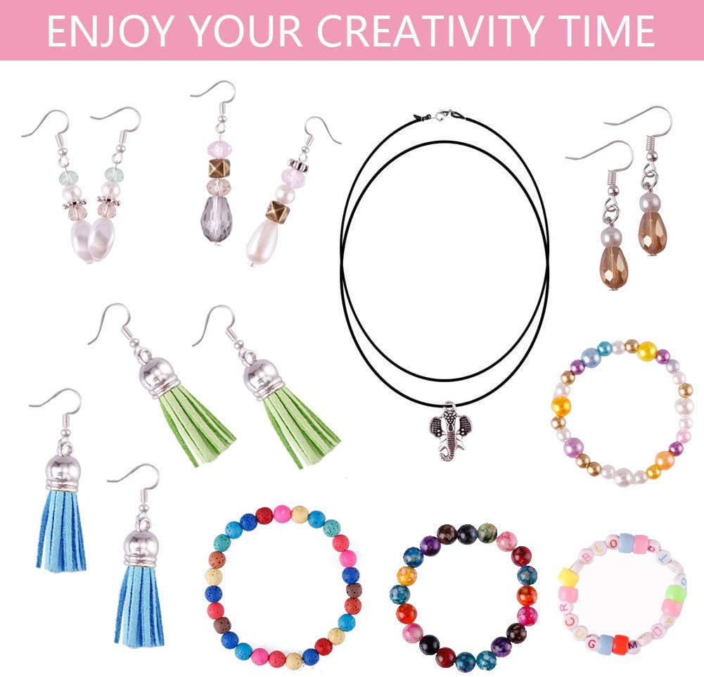 2020Pcs Jewelry Making Supplies Kit Earrings and Repair Tools Include Jewelry Charms, Beads, Findings, Case and Beading Wire for Necklace Bracelet, DIY Craft Gifts for Girls, Kids image 4