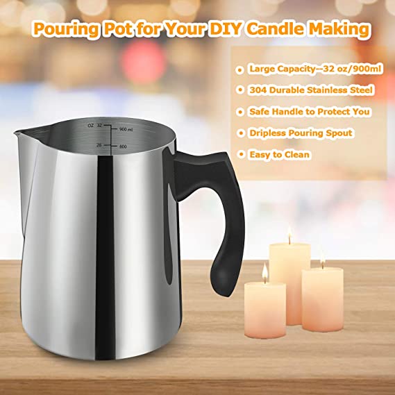 Candle Making Pouring Pot, 32oz Double Boiler Wax Melting Pot, 304 Stainless Steel Candle Making Pitcher with Heat-Resistant Handle and Dripless Pouring Spout Design image 4