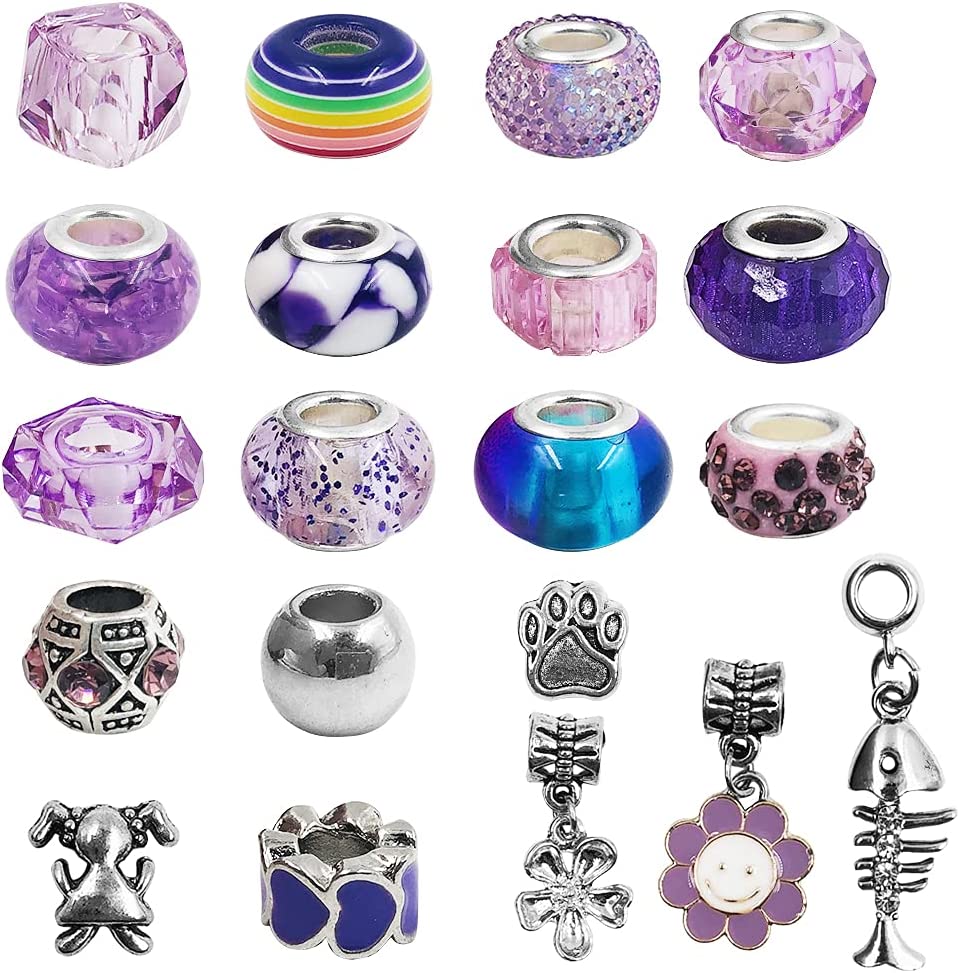 100 Pieces Assorted European Large Hole Beads, DaKuan Large Hole Spacer Beads Rhinestone Beads for Charms Bracelets Making kit ( Purple ) image 2