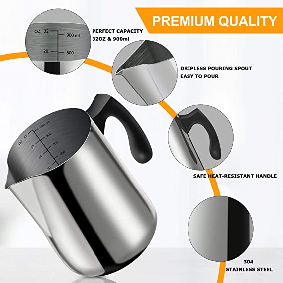 Candle Making Pouring Pot, 32oz Double Boiler Wax Melting Pot, 304 Stainless Steel Candle Making Pitcher with Heat-Resistant Handle and Dripless Pouring Spout Design image 3