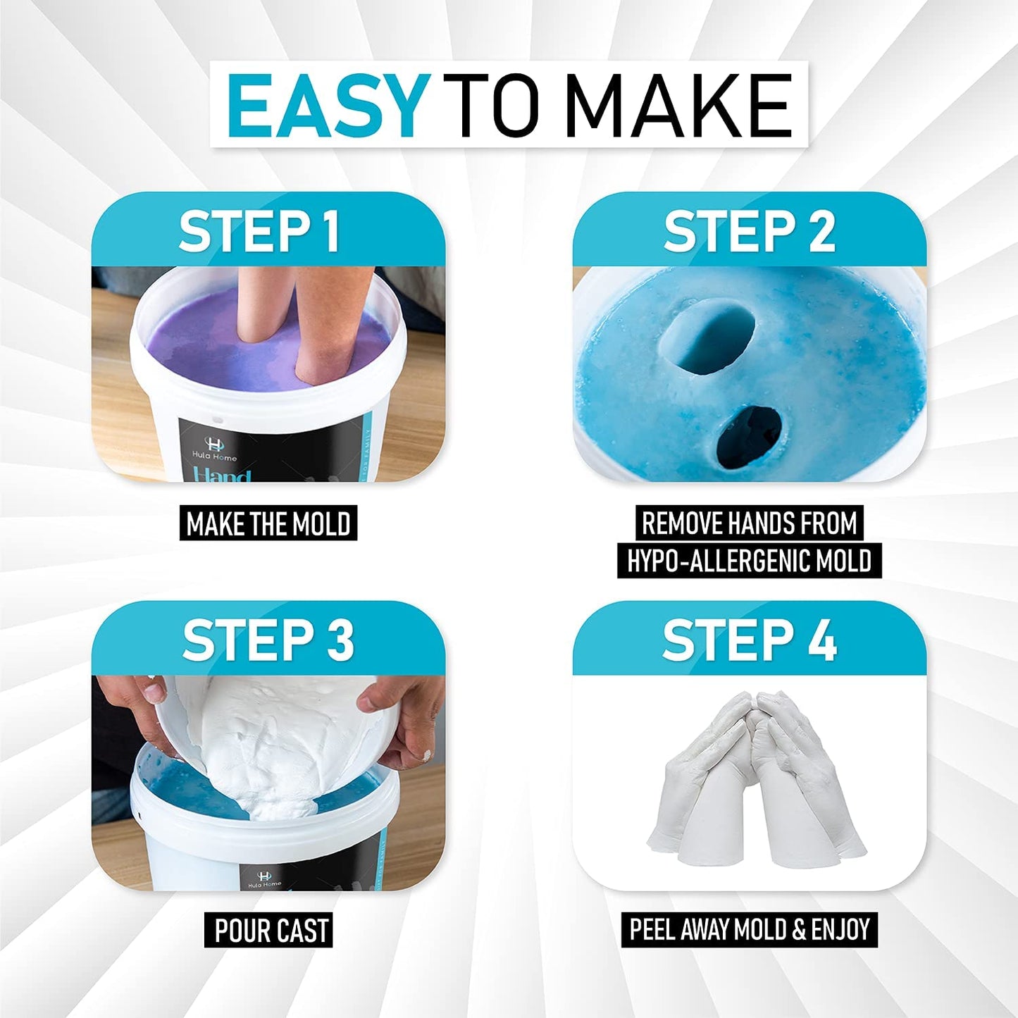 XL Hand Casting Kit for Families, Up to 6 Hands (Adults and Children) | Hand Hold Mold Plaster Casting DIY Keepsake Hands Sculpture Kit image 2