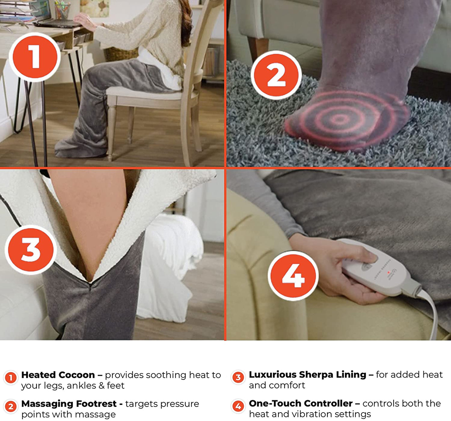 Calming Cozy by Sharper Image Personal Sherpa Wrap with Electric Heating Massaging Vibrating Foot Bed, 3 Heat &amp; 3 Massage Settings for 9 Relaxing Combinations image 3