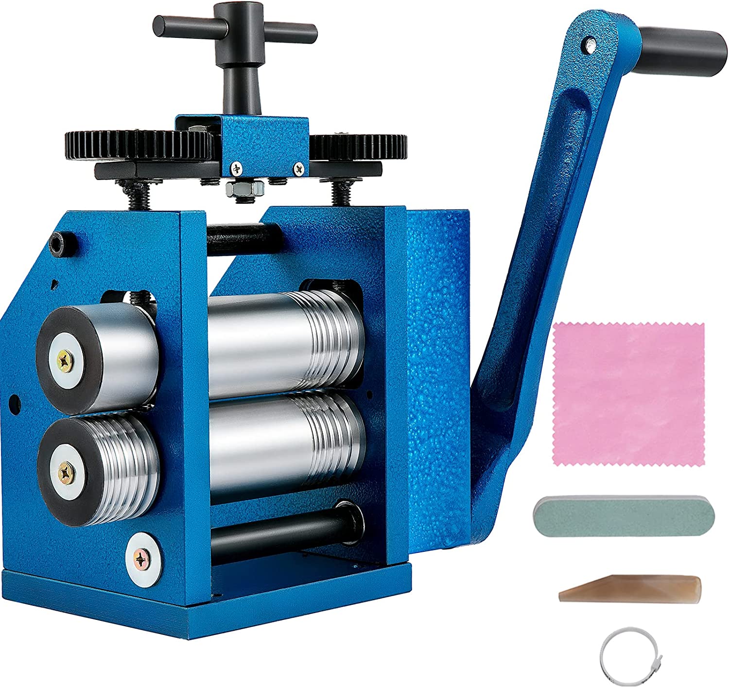 VEVOR Rolling Mill 4.4"/112mm Jewelry Rolling Mill Machine Gear Ratio 1:2.5 Wire Roller Mill 0.1-7mm Press Thickness Manual Combination Rolling Mill for Jewelry Sheet Square Semicircle Circle Pattern image 0