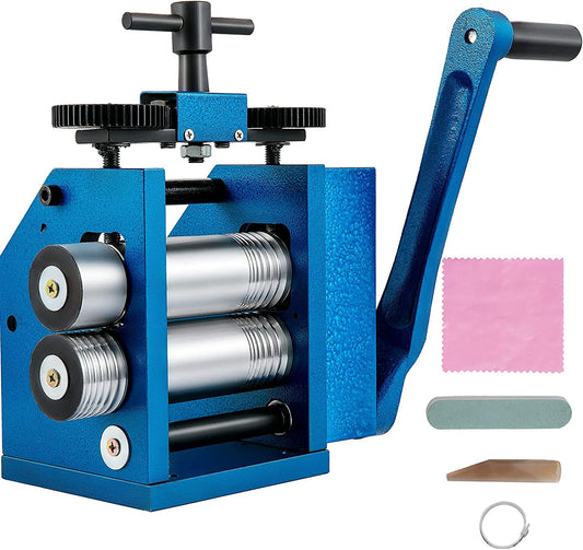 VEVOR Rolling Mill 4.4"/112mm Jewelry Rolling Mill Machine Gear Ratio 1:2.5 Wire Roller Mill 0.1-7mm Press Thickness Manual Combination Rolling Mill for Jewelry Sheet Square Semicircle Circle Pattern image 0