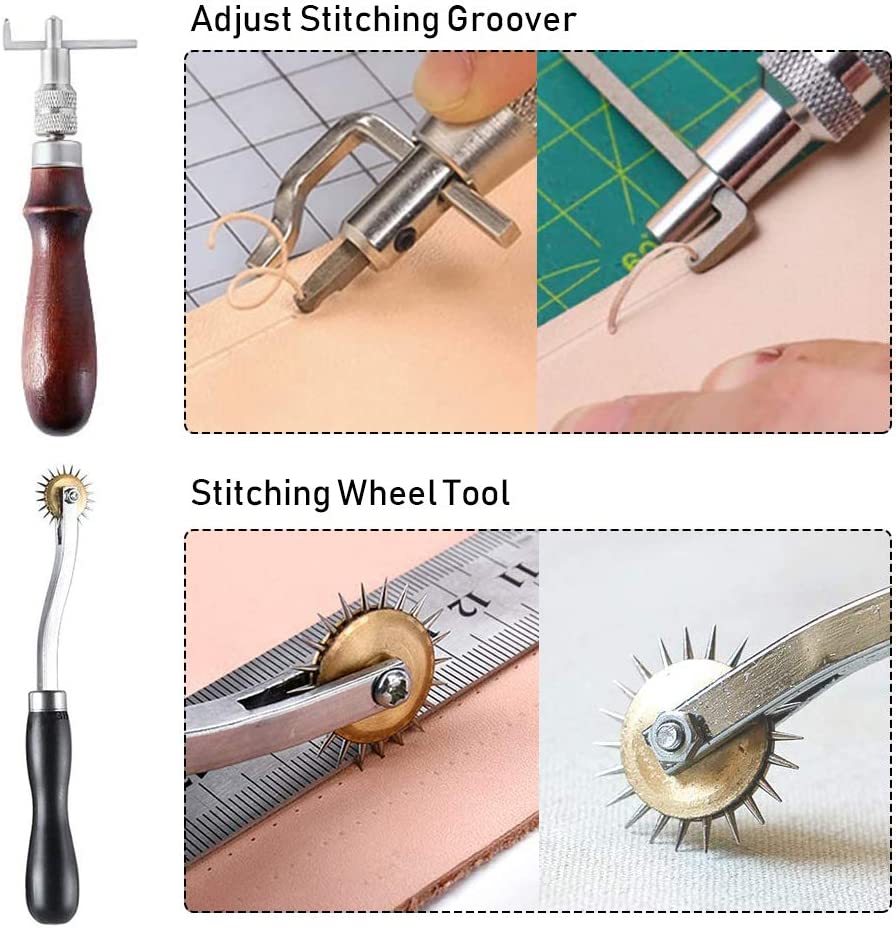 Leather Working Tools Kit 103 Pcs, Leather Craft DIY Tools with Stamping Tool, Cutting Mat, Snaps Rivets Kit, Stitching Groover, Waxed Thread, Leather Tool Kit for Stitching Punching Cutting Sewing image 4