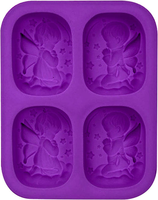 WANDIC Silicone Soap Mold, 4-Cavity 3D Angel Mold Homemade Soap Mold Soap Making Supplies for DIY Soap Candle Resin Crafts image 0