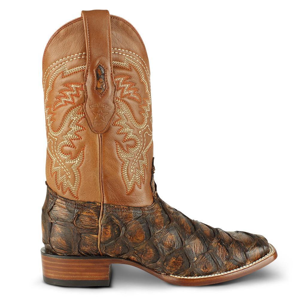 Los Altos Boots Mens #8221088 Wide Square Toe | Genuine Pirarucu Fish Boots | Color Rustic Cognac image 1