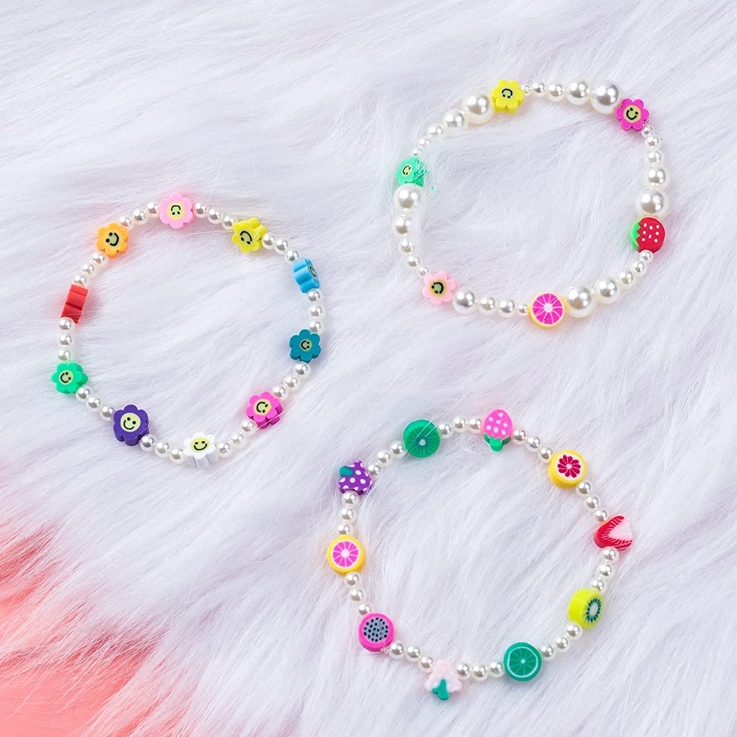 200pcs Mixed Fruit Spacer Beads Smile Face Beads Color Polymer Clay Beads, for DIY Jewelry Bracelet Earring Necklace Craft Making Supplies image 2