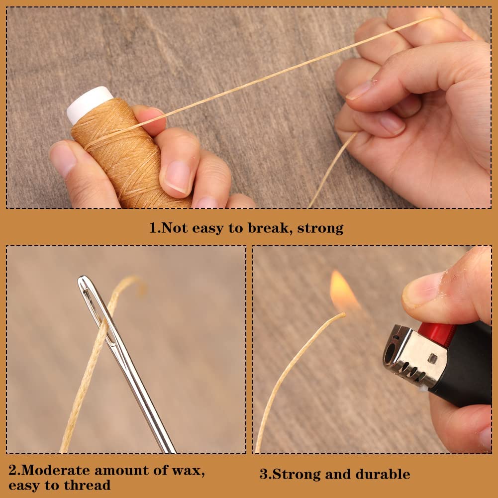 14 Pcs Leather Sewing Kit, Leather Working Tools,Leather Kit with Big Eye Sewing Needle Including Leather Waxing Thread, Awl, Finger Cover, Mainly for Leather Sewing, Canvas Repair, Book Binding image 4