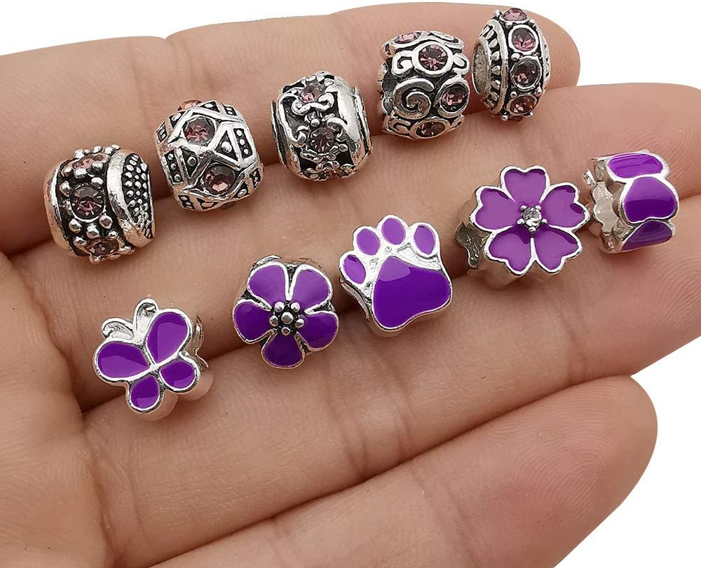 50pcs Assorted Purple Resin Imitation Glass European Large Hole Beads Rhinestone Metal Spacer Charms Bead Assortments for DIY Crafts Bracelets Necklaces Jewelry Making (M570-Purple) image 5