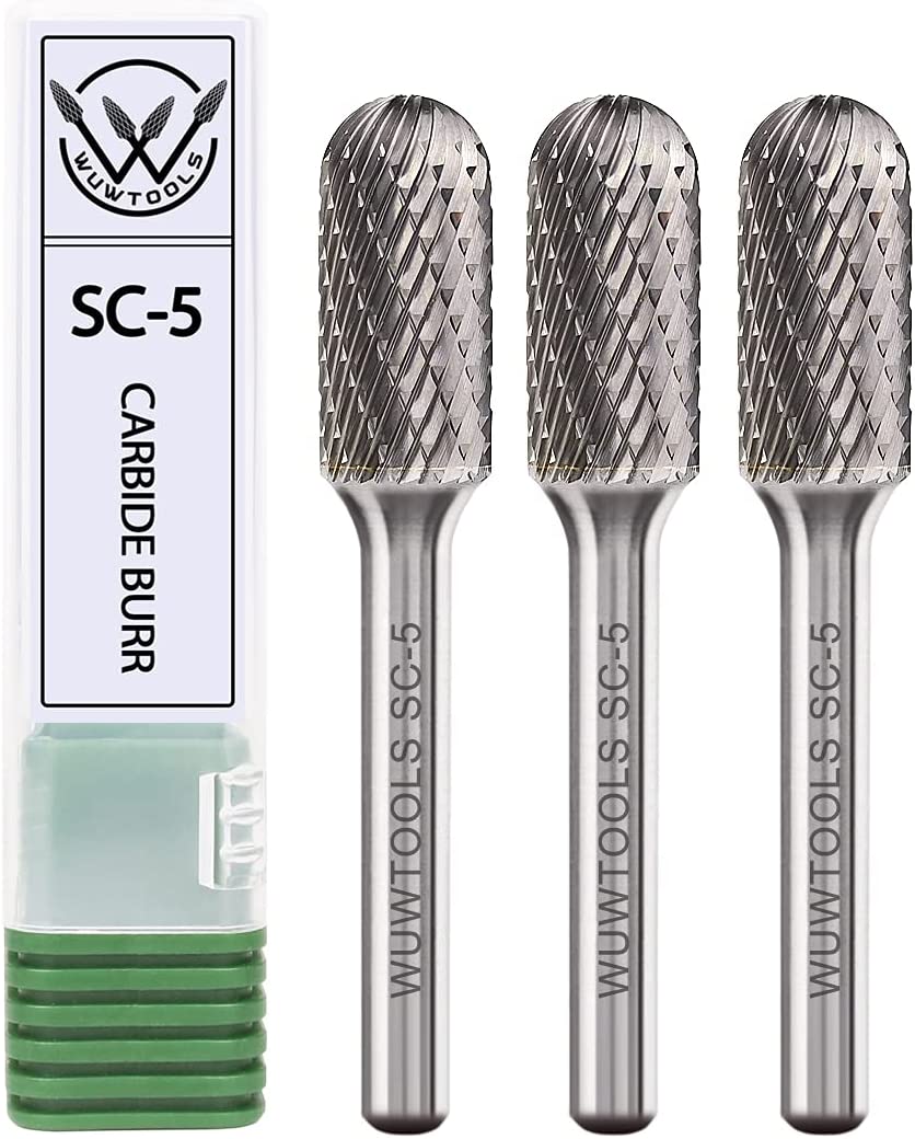WUWTOOLS Carbide Cutting Burrs 1/4" Shank Tungsten SC-5 Double Cut Rotary File Die Grinder Bit Accessories for Wood Carving Metal Glass Grinding Engraving Polishing Cutting Shaping and Drilling 3PCS image 0