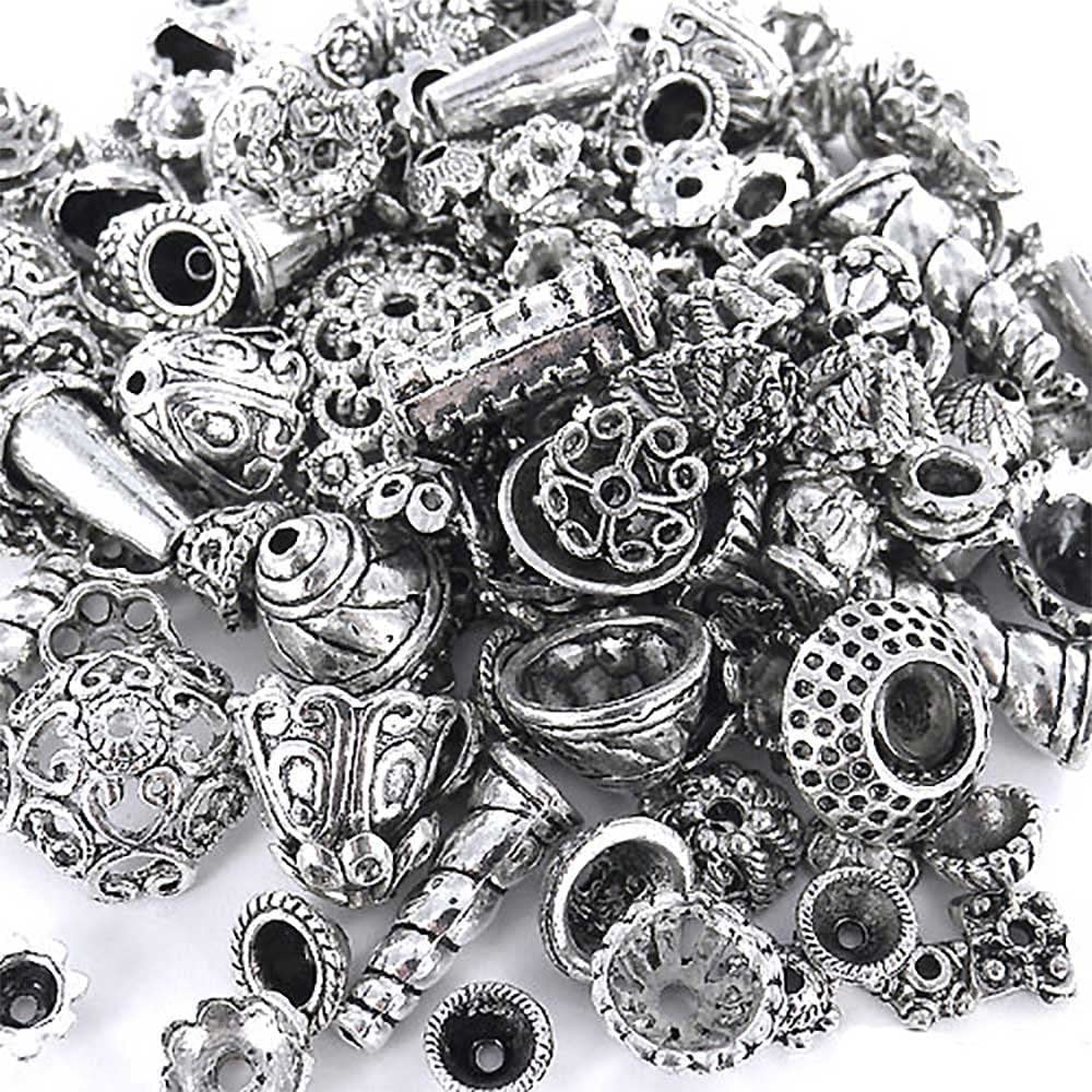 Incredible art 100-Piece Bali Style Jewelry Making Metal Bead Caps Deluxe New Mix, Silver image 0
