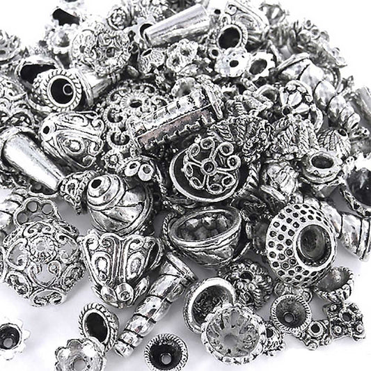 Incredible art 100-Piece Bali Style Jewelry Making Metal Bead Caps Deluxe New Mix, Silver image 0