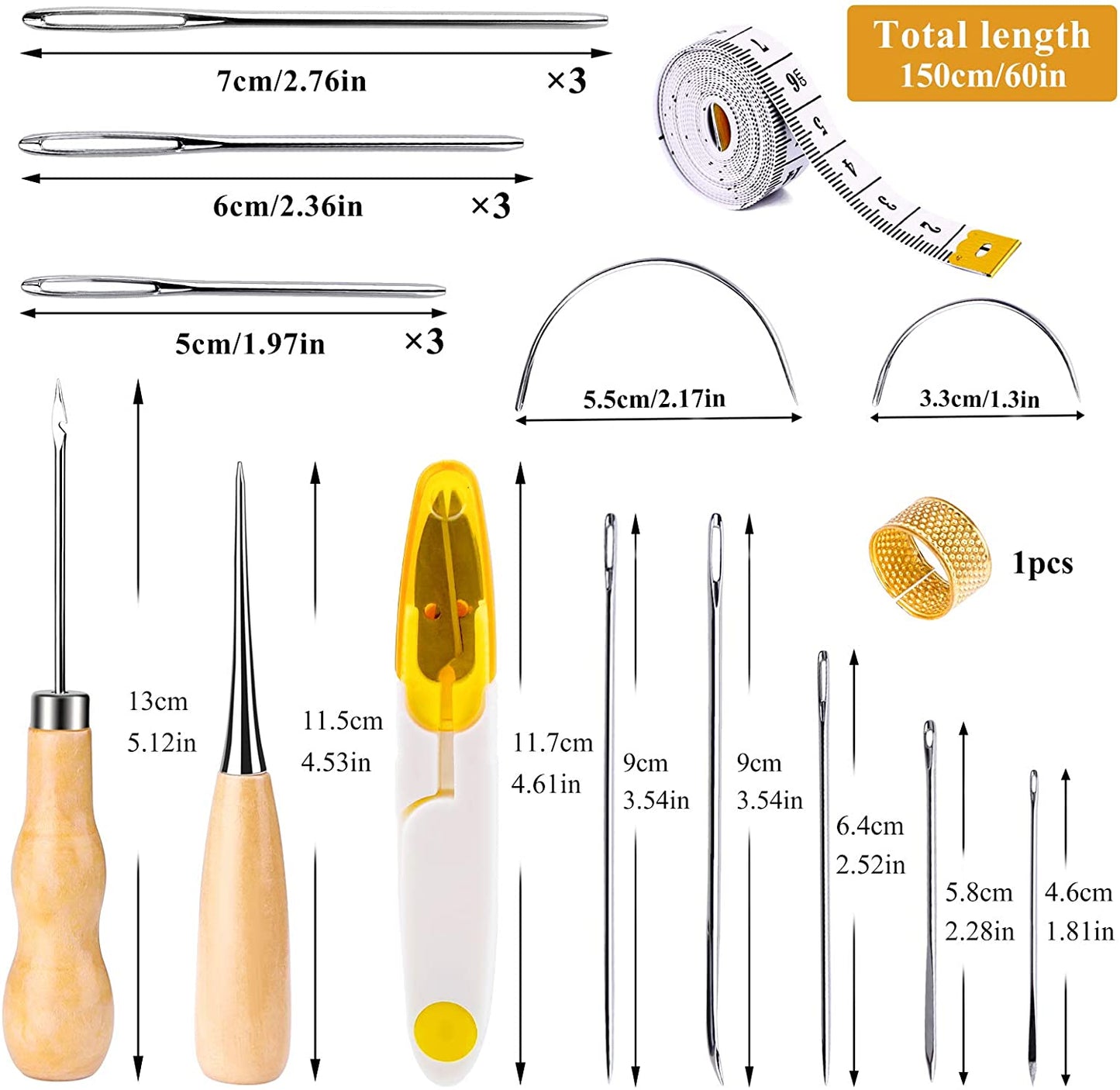 30 Pieces Leather Sewing Kit, Leather Sewing Upholstery Repair Kit with 8 Colors Sewing Thread, Leather Sewing Needles, Awl, Scissors, Thimble, and Tape Measure for Leather Sewing Repair Bookbinding image 1