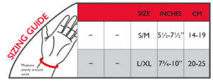 Thumb CMC Wrist Wrap Sizing Chart