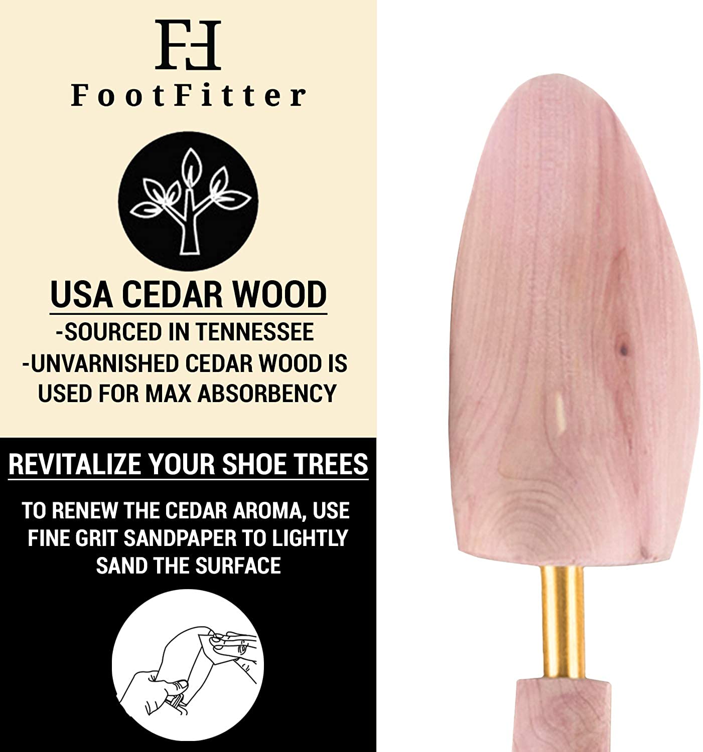 FootFitter Western Cedar Boot Tree CW12 Best Shoe Trees for Western Cowboy Style Boots with USA Wood 2 PACK 